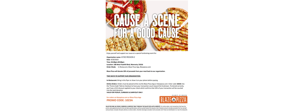 R2 Blaze Pizza Fundraiser!